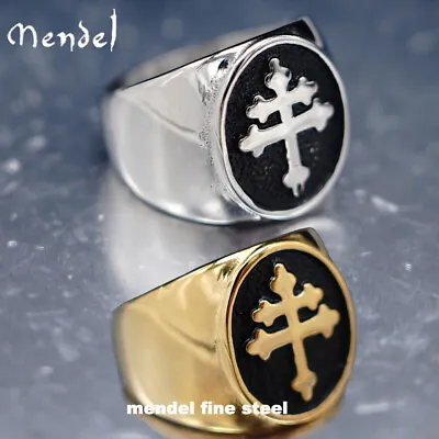 MENDEL Mens Christian Patriarchal Double Cross Ring Stainless Steel Size 7 8-15 • $11.99