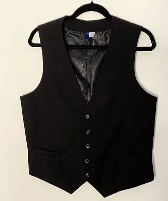 H&M Divided Vest Men’s 39” Chest Black Button Waistcoat Back Belt Vintage Style • $18.88