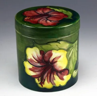 £110 • Buy Moorcroft Vintage William Early Cylindrical Lidded Pot Hibiscus Design On Green