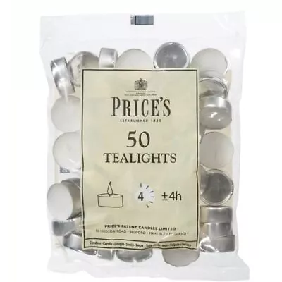 Prices Patent Candles White Tealights Bag Pack Of 50 Wax L X 3.8cm W X 1.8cm • £5.99