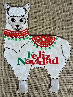 Feliz Navidad LLAMA Christmas SIGN Wall Art Door Hanger Plaque Holiday Decor  • $13