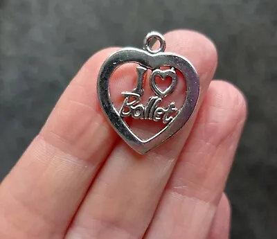 Pack Of 10 Antique Silver I Love Ballet Dancer Heart Pendant Charm 25mm Dancing • £2.85