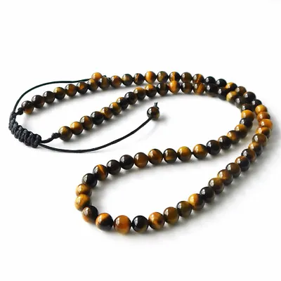 Fashion Mens Women Lava Stone Tigers Eye Yoga Beaded Necklace Gemstone 6mm Beads • $8.99