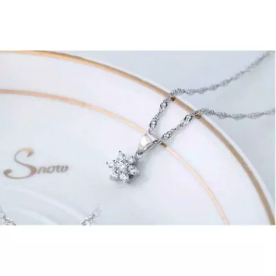 925 Sterling Silver Cubic Zirconia CZ Flower Pendant Charm Necklace Girl Gift  • £3.99
