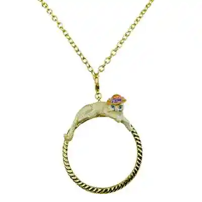 KIRKS FOLLY SASSY GARDEN KITTY MAGNIFYING GLASS 32  NECKLACE  Goldtone • $56.95