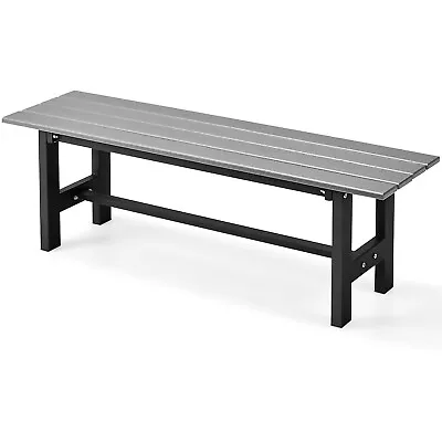 Outdoor HDPE Bench W/ Metal Frame 47  X 14  X 16  For Yard Garden Grey • $109.99