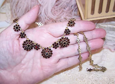 Vintage Victorian Revival 900 Silver Gilt Bohemian Garnet Necklace • $295