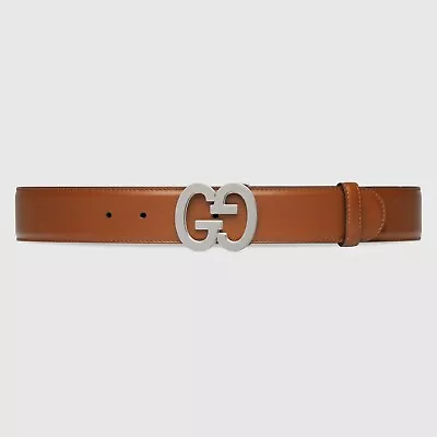 GUCCI 620$ Men's GG Buckle Wide Belt In Brown Leather • $416