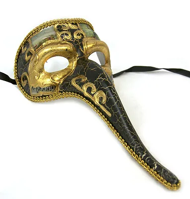 Mens Long Nose Masquerade Mask Music Notes Halloween Black Red Blue Gold Black • £15.99