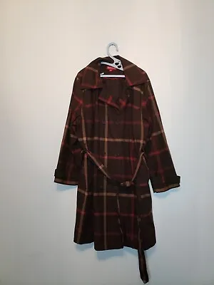 Merona Trench Coat Womens Plus Size 4 4X Plaid Brown Waist Belt Water Repellent • $24.99