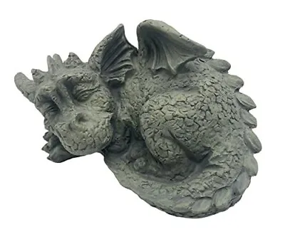 21cm Sleeping Baby Dragon Garden Statue - Outdoor Fantasy Ornament Lawn Figure • £18.99