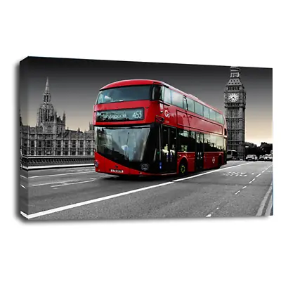 £34.99 • Buy London City Art Print Red Bus Big Ben Skyline Framed Canvas Wall Picture Large