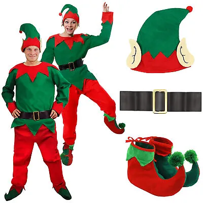 Adult Elf Costume 5 Pc Ladies Mens Christmas Fancy Dress Santa's Helper Xmas • £9.99