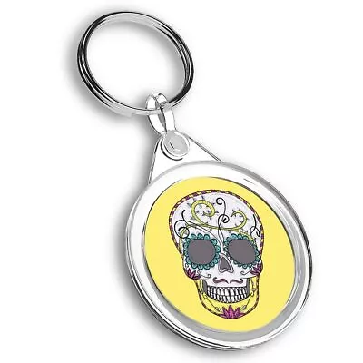 1x Round Keyring Mexican Sugar Skull Floral Ornament #61185 • £4.99