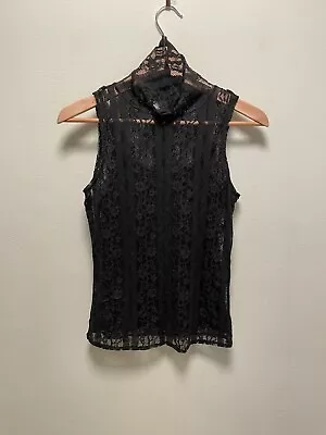 Vintage City DKNY Women Top Small Black Lace Mesh Mock Sleeveless Whimsigoth 90s • $26.89