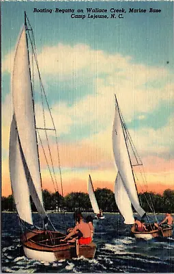 Postcard Camp Lejeune NC Boating Regatta On Wallace Creek Marine Base 1940s • $4.35