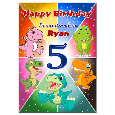 G094; Personalised Birthday Card *Any Name Age And Text* ; Dinosaurs T Rex • £4.50