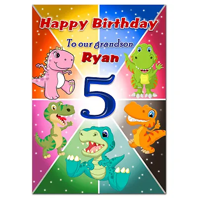 G094 Special Personalised Birthday Greeting CARD With Your Text; Dinosaurs T Rex • £3.99