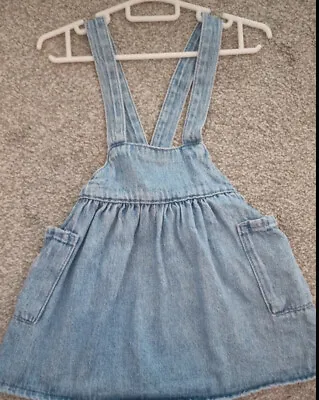 Baby Girl Zara Denim Blue Pinafore Dress With Side Pockets 12-18 Months • £2.90