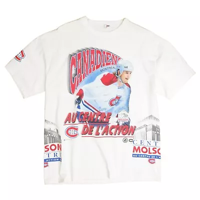 Vintage Montreal Canadiens Bulletin T-Shirt Size XL White Wrap Around NHL • $130