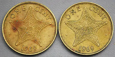 Two 1969 Bahama Islands One 1 Cent Coin Starfish Queen Elizabeth II • $4