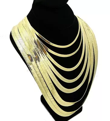 Herringbone Chain Necklace 14k Gold Plated 3mm To 14mm Wide 16  18  20  24  30  • $10.99