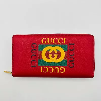 Gucci Red Leather Long Continental Interlocking G Zip Around Wallet 496317 8840 • $404.19