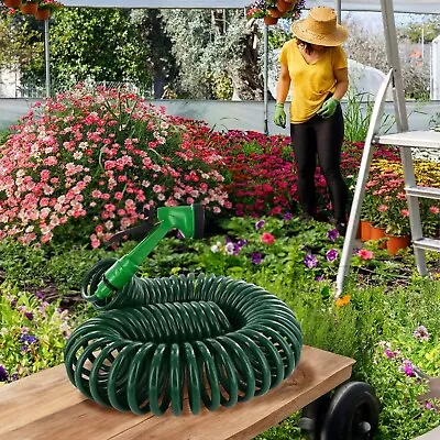 15m 50ft Retractable Coil Hose Garden Spray Gun 5 Function Pipe Reel Nozzle Tap • £11.95