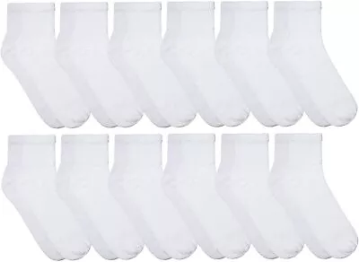 12 Units Of Men's King Size Premium Cotton Sport Ankle Socks 13-16 Solid White • $22.08