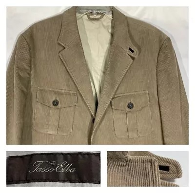 Tasso Elba Corduroy Safari Field Jacket Rugged Cotton Tan Khaki L 42-44 • $44.95