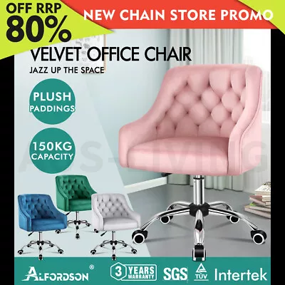 ALFORDSON Velvet Office Chair Fabric Armchair Computer Swivel Work Adult Kids • $165.85