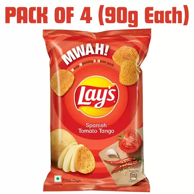 X4 Lays India's Spanish Tomato Tango 90 Grams Family Pack Potato Chips Snacks • £11.99