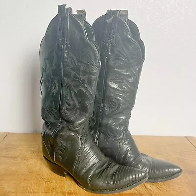 Vintage Tony Lama 1266 Women's Black Teju Lizard Skin Cowgirl Boots Size 5.5 M • $100