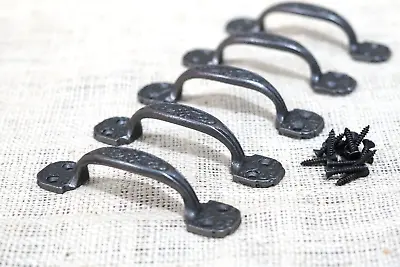 $14.49 • Buy 5 Small Drawer Pulls 4 1/4  Window Antique Vintage Style Ornate Rustic Cast Iron