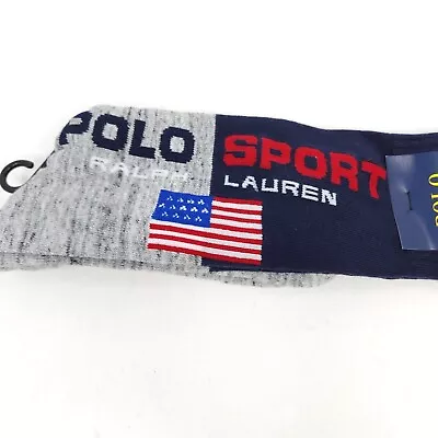 Polo Sport RL 1 Pair Mens Crew Socks US 6-12.5 American Flag Navy Gray • $14.87