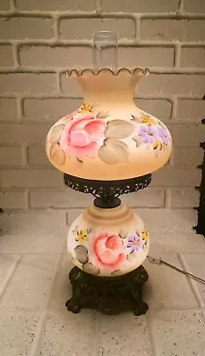 Vintage GWTW Floral Hurricane Lamp Handpainted • $220