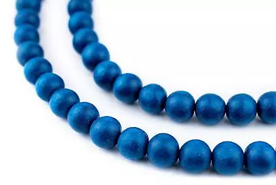 Azul Blue Round Natural Wood Beads 10mm Large Hole 16 Inch Strand • $2.49