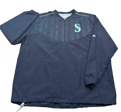 MLB Majestic Men’s Windbreaker Jacket Seattle Mariners Cool Base 1/4 Zip XL Blue • $39.95