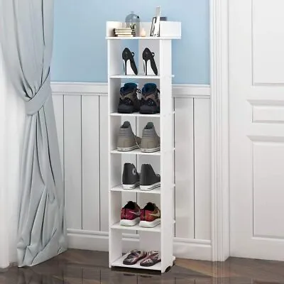7 Tier Wooden Shoe Rack Tall Storage Shelf Unit Cabinet Organiser Footwear Stand • £20.09
