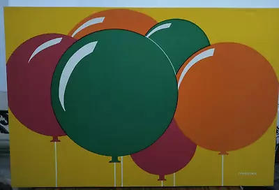 VTG Marushka ART Print Fabric Framed Screen Print Balloons 36  X 24  • $120