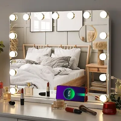 Hollywood Vanity Mirror W/ 15 Dimmable LED Bulbs USB Charging Port 22.8 X18.9  • $67.99