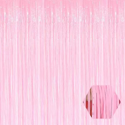 6 Pack Macaron Pink Foil Fringe Curtain Backdrop 3.28Ft X 8.2Ft Metallic Tins... • $23.12