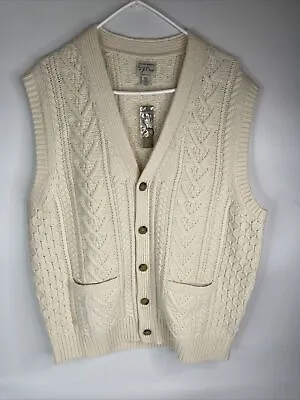 NWT J.CREW Men's Rugged Merino Wool Pale D Cable-knit Sweater-vest Cream Sz XL • $52.24