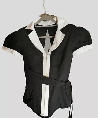 Corset Story Black White Elasticated Steel Boned Corset Shirt Size 28  • $40.07