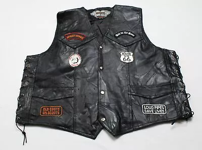 Hawg Hides Men's Motorcycle Gear Genuine Leather Patched Vest JJ4 Black Size 3X • $15