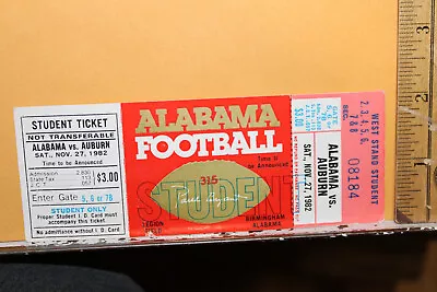 1982 University Alabama Vs Auburn Football Ticket Paul Bear Bryant 315 Student • $10