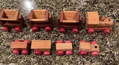 2 Vintage Small / Miniature Wooden Wood Toy Train Set Each Has 4 Pieces • $19.95