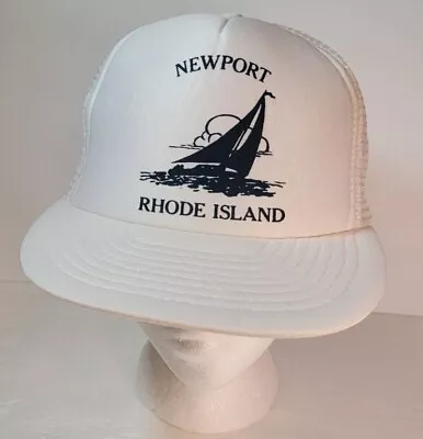 Vintage 1980s Newport Rhode Island  White Blue Mesh Trucker Hat Cap Sailing . • $18.99