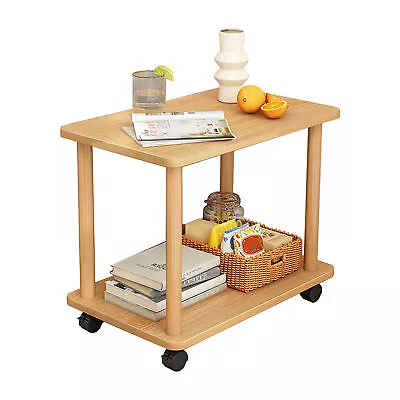 360 Degree Swivel Solid Wood Legs Table 2 Tier Open Shelf Sofa Small Tea Table  • $37.05