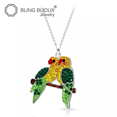 Genuine 925 Sterling Silver Crystal Scarlet Macaw Bird Parrot Pendant Necklace • $22.89